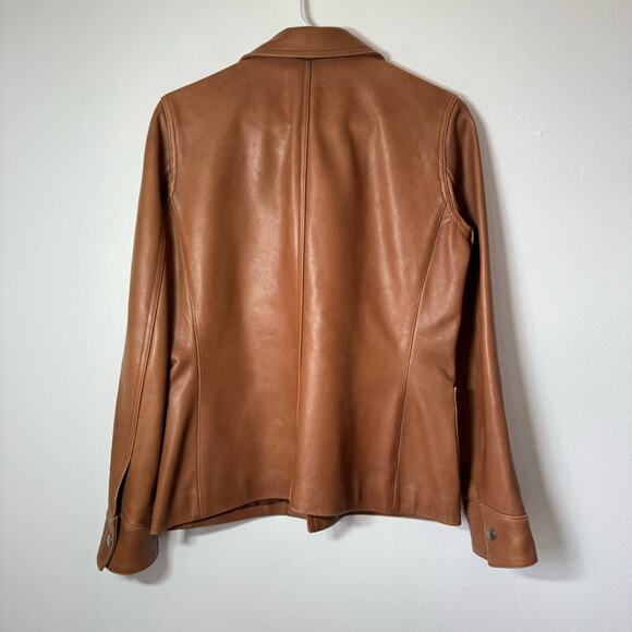 VTG Lauren Ralph Lauren cognac Tan Leather Button Up Jacket equestrian western S - Picture 3 of 6